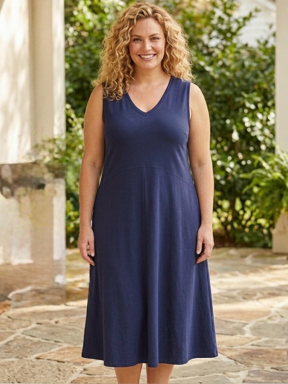 NEW Soft surroundings Women Navy Blue Midi Maxi Dress Size 1X Casual Vacation